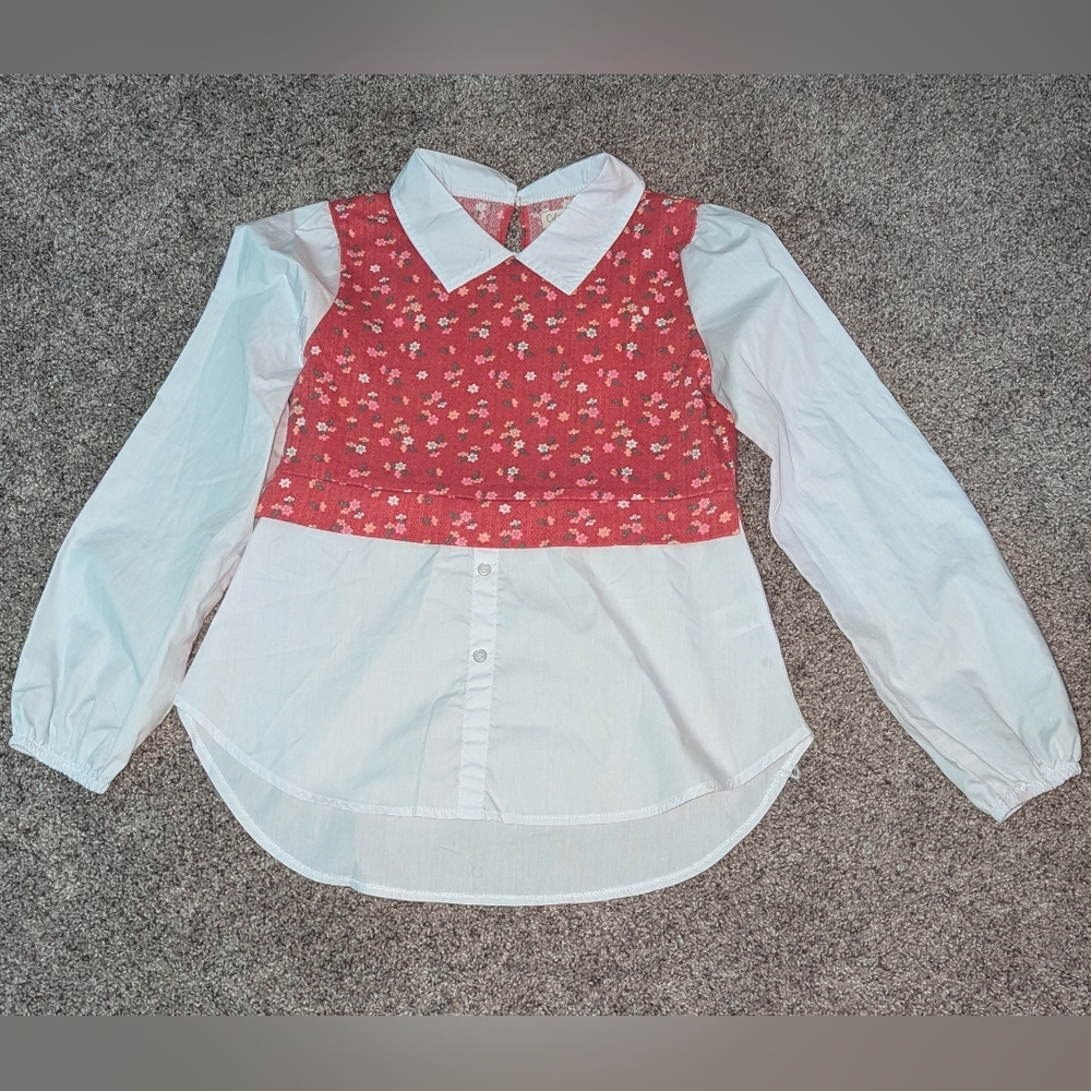 Floral Red and White Kids Shirt